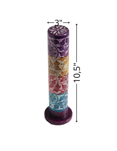 Round colourful incense tower with engraved...