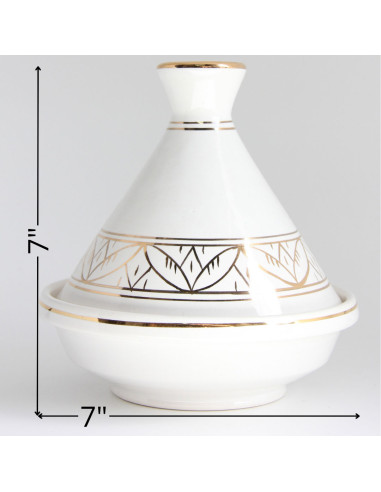 Mini tajine marocain blanc à frise dorée