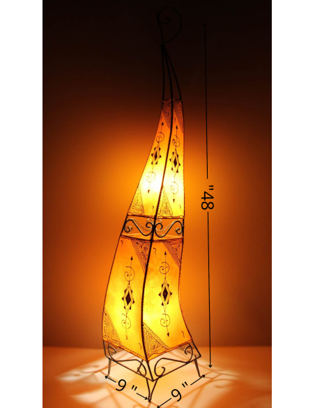 Lampe marocaine en cuir T2 peinte au henné, motif 1