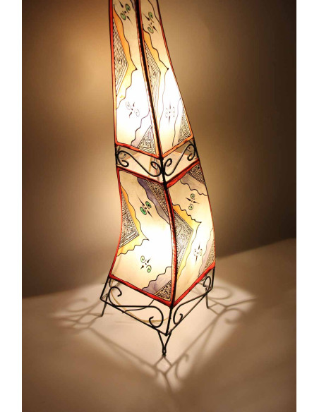 Moroccan twisted henna-painted leather lamp, white, 48 in