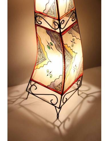 Moroccan twisted henna-painted leather lamp,...