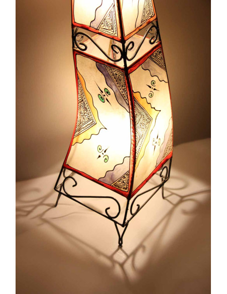 Moroccan twisted henna-painted leather lamp, white, 48 in