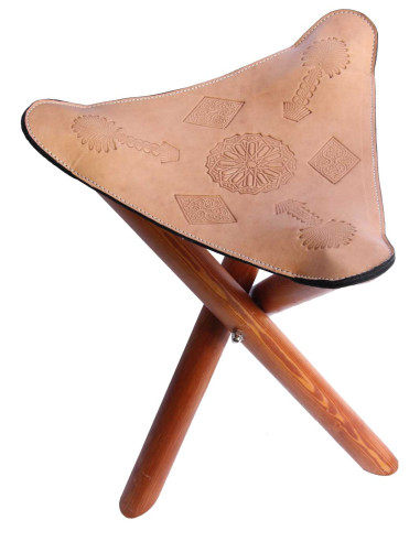 Mini tabouret pliant en cuir naturel