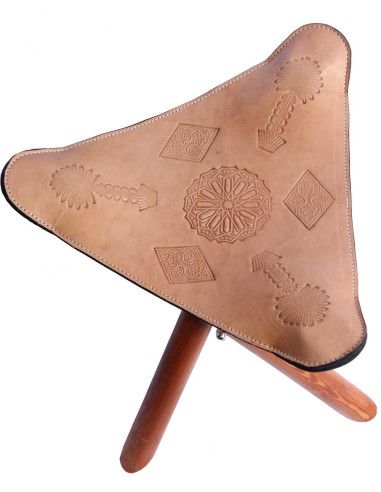 Mini tabouret pliant en cuir naturel