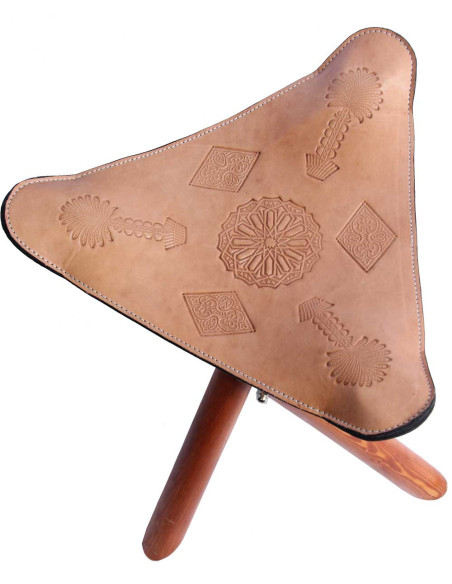 Mini tabouret pliant en cuir naturel