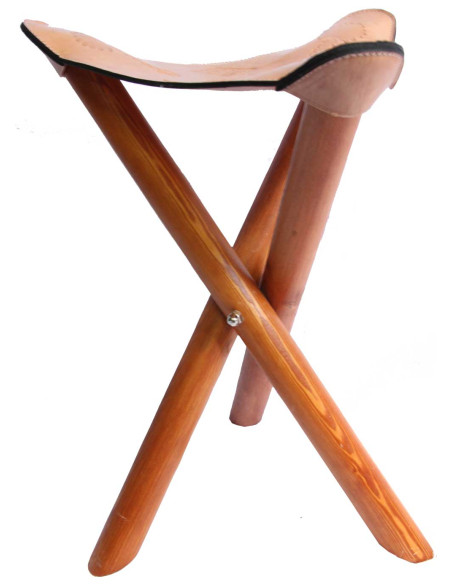Mini tabouret pliant en cuir naturel
