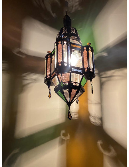 Moroccan Handcrafted Multicolor Pendant Light, 25 in