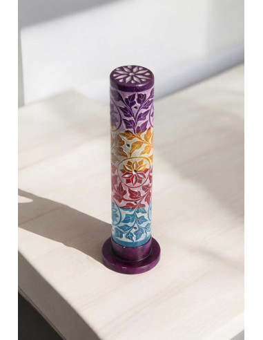 Round colourful incense tower with engraved...