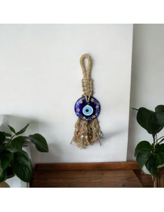 Blue eye with white flowers and jute fringe 2