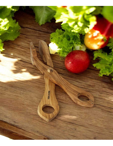 Pince à salade croisée en bois d'olivier