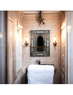 Miroir marocain à arche, cadre à fleurs orange et blanches 2