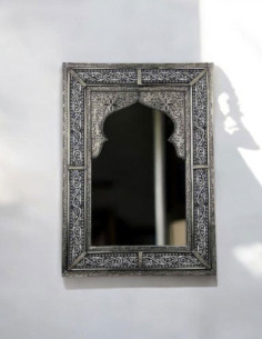 Moroccan arched mirror, chiselled silver metal frame 2