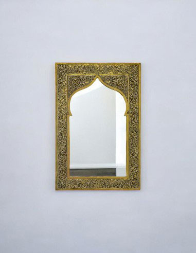Moroccan arched mirror, chiselled gold brass frame