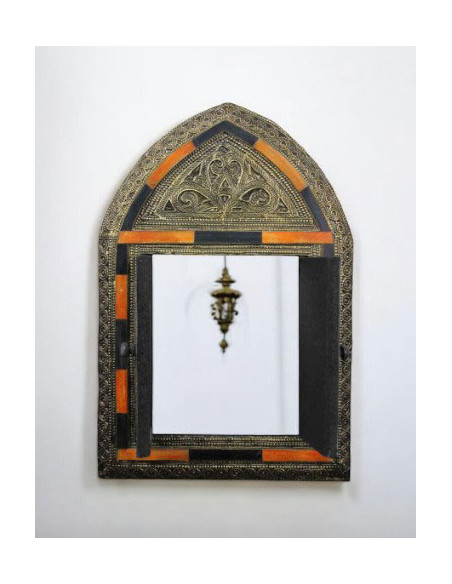 Miroir marocain à volets en cuivre, arche pointue orange