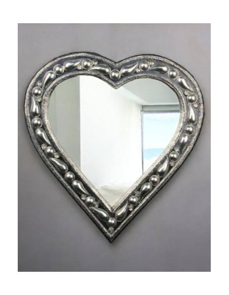 Miroir cœur en cuivre argenté