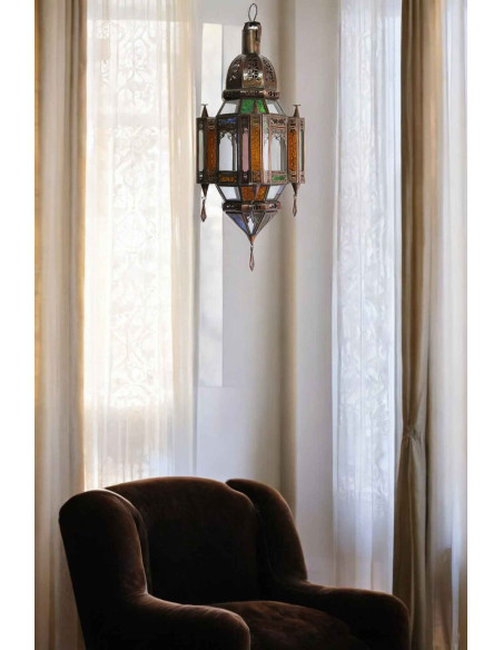 Moroccan Handcrafted Multicolor Pendant Light, 25 in