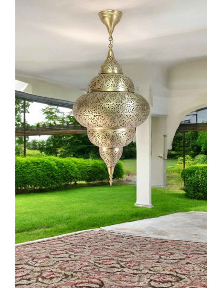 Moroccan Gold Copper Chandelier Halazouna, 32 in