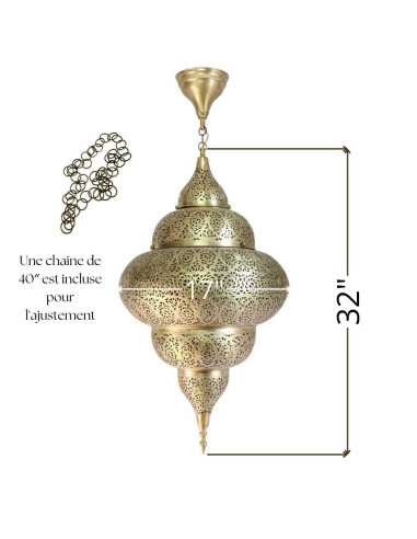 Moroccan Gold Copper Chandelier Halazouna, 32 in