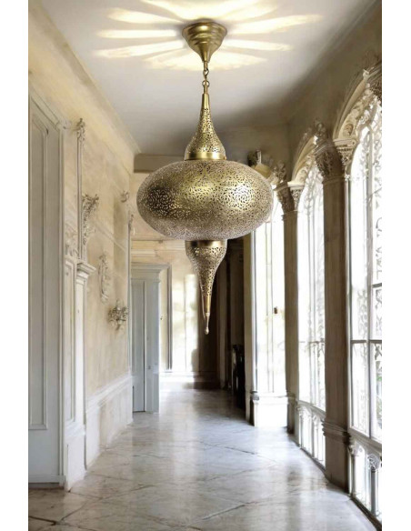 Moroccan Gold Copper Chandelier Diamond, New, 32 in