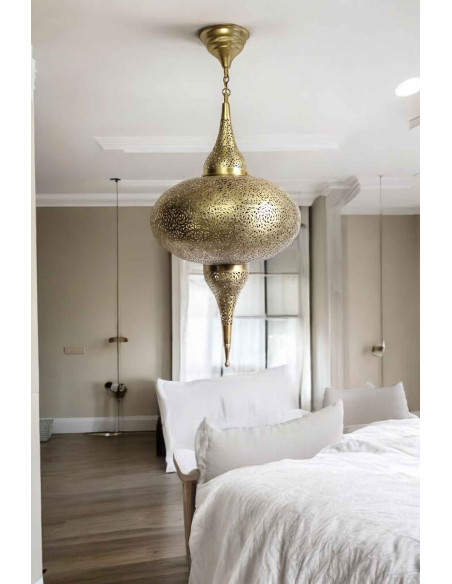 Moroccan Gold Copper Chandelier Diamond, New, 32 in