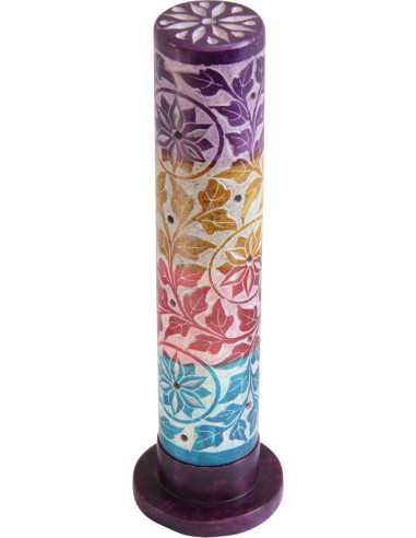 Porte-encens colonne ronde multicolore à fleurs...