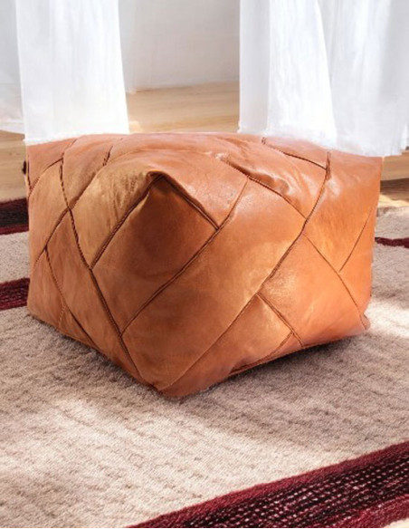 Square Moroccan leather pouf