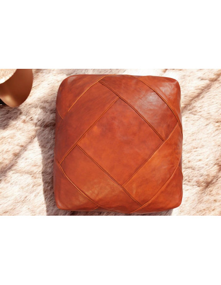 Square Moroccan leather pouf