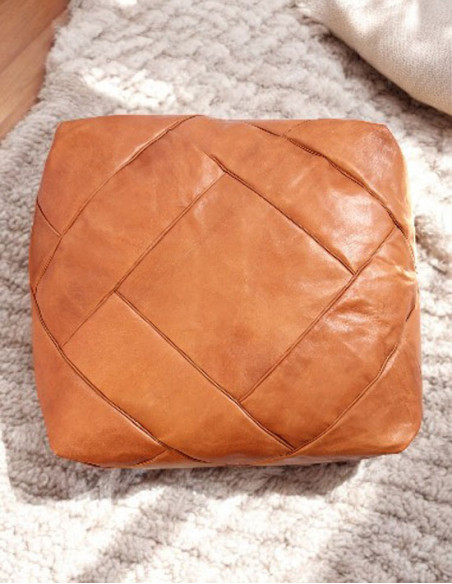 Square Moroccan leather pouf