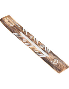 Porte-encens barrette en bois blanchi gravé