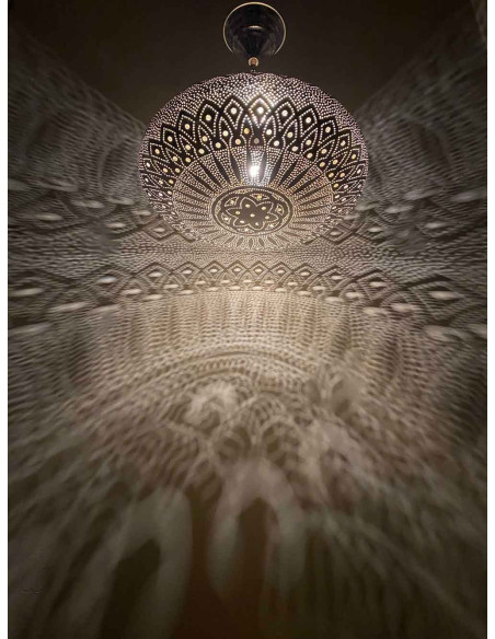 Moroccan Silver Khobza 2 Ceiling Light, petal rosette, 18 in