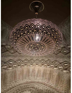 Moroccan Silver Khobza 2 Ceiling Light, petal rosette, 18 in