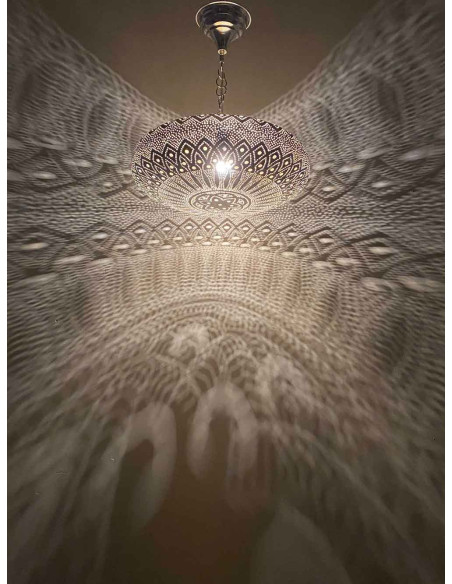 Moroccan Silver Khobza 2 Ceiling Light, petal rosette, 18 in