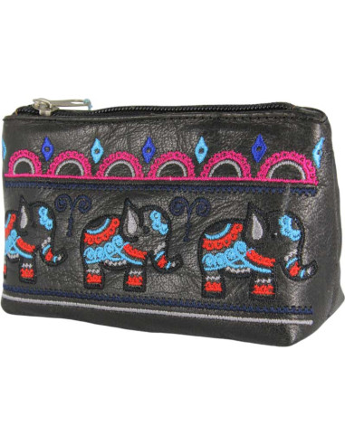 Porte-monnaie noir à motif éléphant