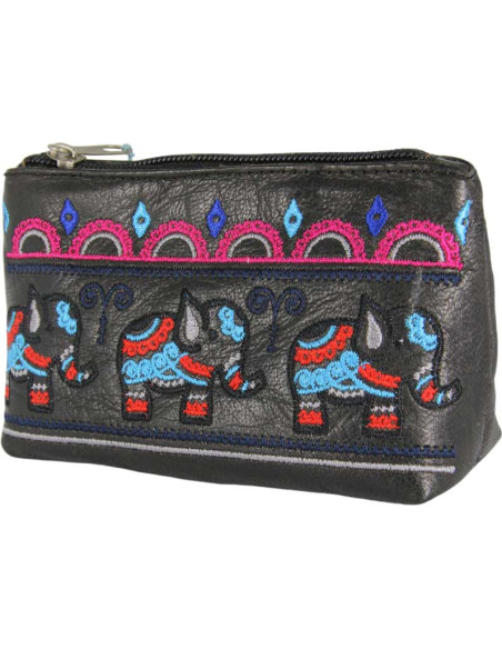 Porte-monnaie noir à motif éléphant
