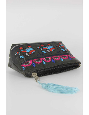 Porte-monnaie noir à motif éléphant