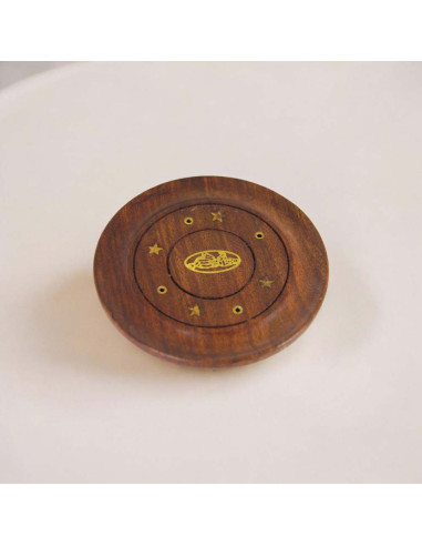 Round wooden incense holder with brass stars