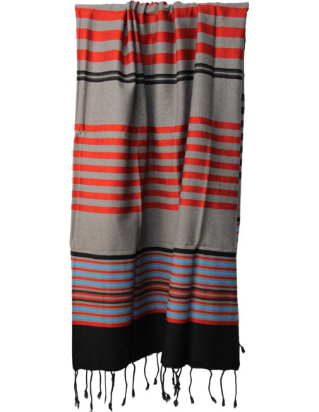 Grey fouta with red and blue stripes