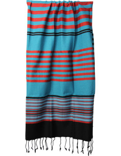 Fouta turquoise à rayures rouges
