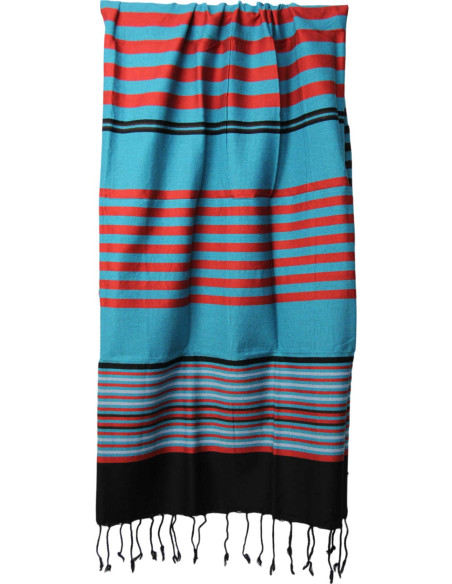 Turquoise fouta with red stripes