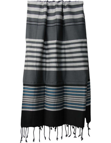 Dark grey fouta with grey and blue stripes