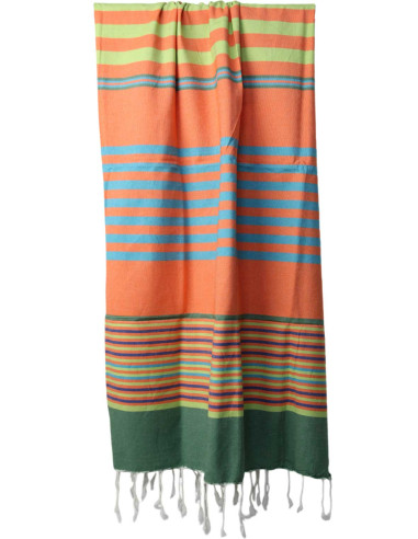 Fouta orange et verte rayée