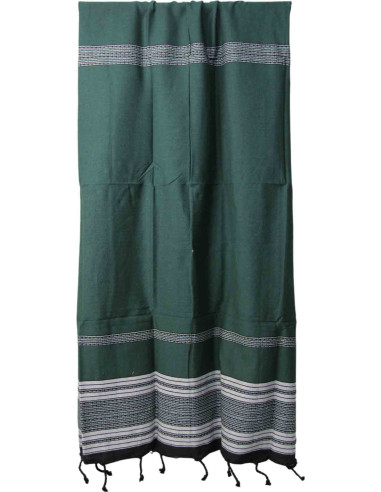 Fouta vert foncé à bordure rayée
