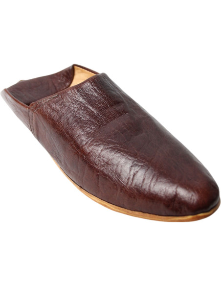 Men's Moroccan pointed babouche slippers, plain brown