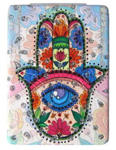 Square hand mirror with colourful Hand of Fatima