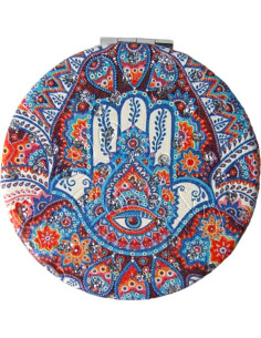 Face-à-main rond à main de Fatma cachemire bleue et rouge