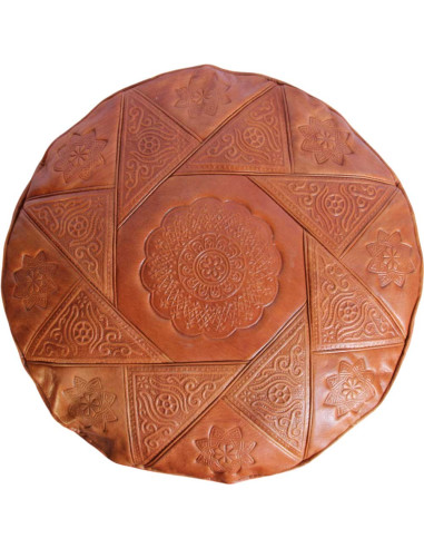 Pouf marocain Casablanca en cuir caramel – Ø 18 po