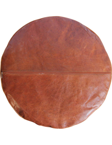 Pouf marocain Casablanca en cuir caramel – Ø 18 po