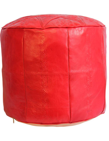 Pouf marocain Casablanca en cuir rouge – Ø 18 po