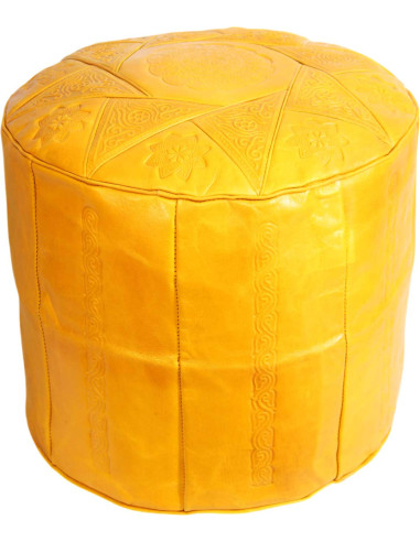 Pouf marocain Casablanca en cuir jaune – Ø 18 po