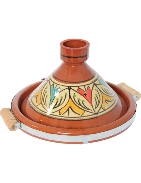 Tajine marocain en terre cuite 30 cm (12 po) – 4 à 6 personnes, fleurs orange